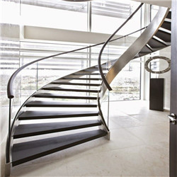 Glass Railing Handrail Wood Tread Spiral Staircase Curved Staircase PR-RCW60