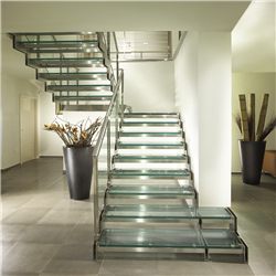 Modern steel staircase u-shaped staircase laminated glass straight staircase PR-T165
