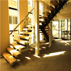 Indoor steel straight staircase modern design solid wood floating staircase PR-T185