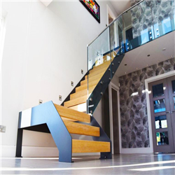 Modern design galvanized steel staircase indoor solid wood straight staircase PR-T200