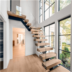 Modern steel wood staircase i-shaped staircase solid wood staircase PR-T203