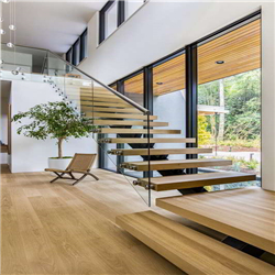 Indoor modern steel wood staircase solid wood straight staircase design PR-T205