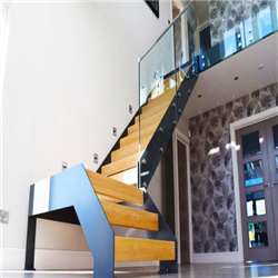 Stainless steel staircase indoor wooden straight stairs PR-T219