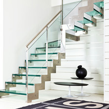 Factory Steel Glass staircase designs for houses, glass tread glass railing steel beam PR-L41