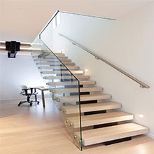 High quality customized residential villa useful frameless glass railing with steel wood staircase design  PR-L03