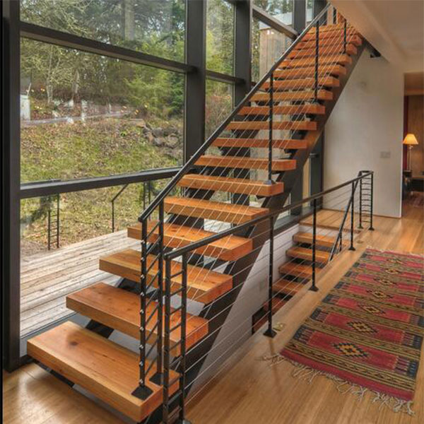 Factory sell steel wood stair price / Moderm straight staircase design  PR-L45