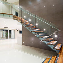 Prefabricated tempered glass railing monobeam straight staircase design PR-L33