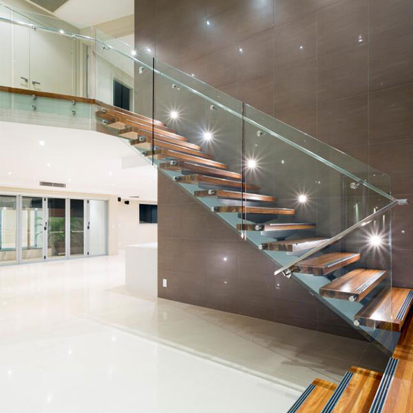 Prefabricated tempered glass railing monobeam straight staircase design PR-L33