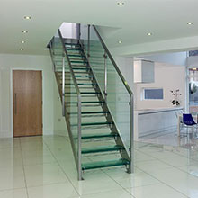 High quality Indoor used double stringer glass straight staircase designs PR-L72
