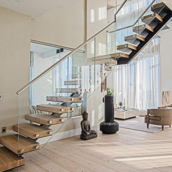 Manufactured Modern Mono Stringer Steel Staircase with Glass Railing PR-L49