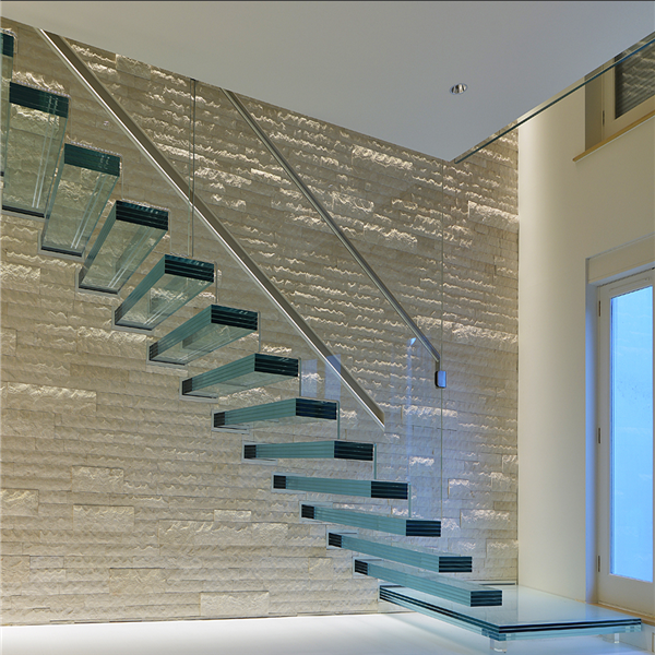 Indoor framless glass railing laminated glass floating staircase