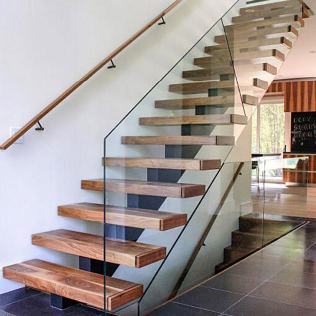 Modern Interior solid wood tread mono beam straight staircase style PR-L101
