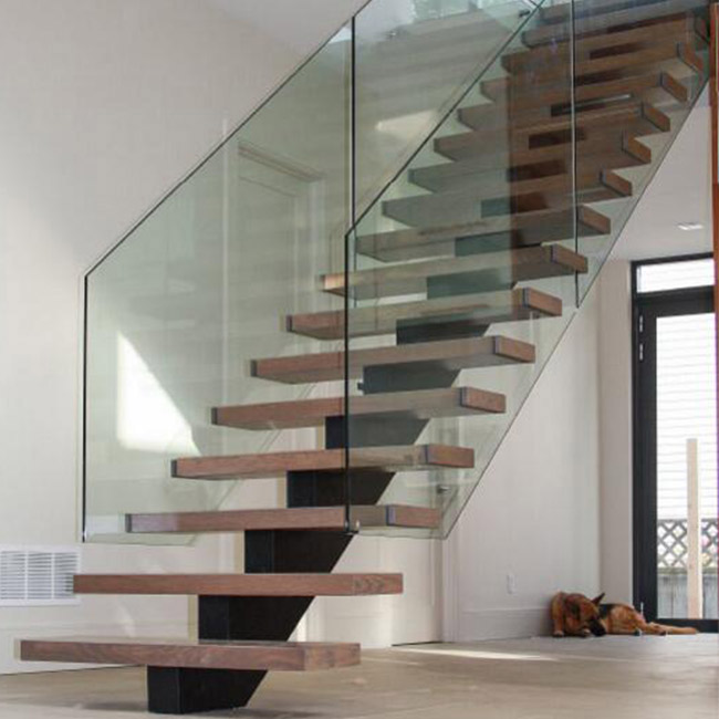 Modern Interior double sides glass railing mono beam straight staircase style PR-L202