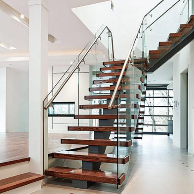 Manufactured  Mono Stringer Steel Staircase with Glass Railing PR-L360