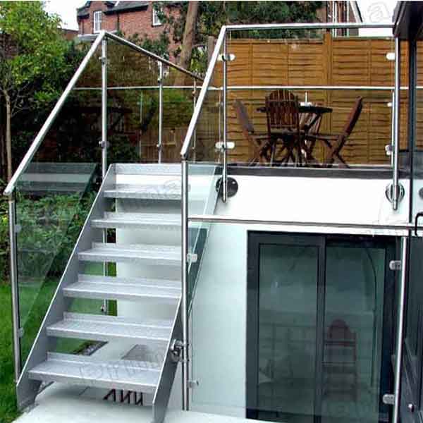 high quality 316 stainless steel straight stairs with post glass railing