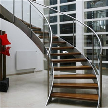 Frameless Glass Balustrade Solid Wood Steps Curved Stair PR-C13