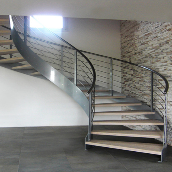 Single Side Stainless Steel Bar Balustrade For Wooden Curved Staircase PR-C15
