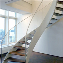Laminated Glass Steps Staircase With Curved Stainless Steel Stringer PR-C25