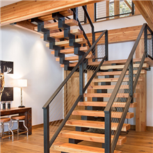 single stringer stairs U shaped staircase with wooden steps for indoor