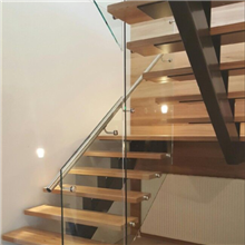 modern double beam wood tread u shap straight staircase with frameless glass railing