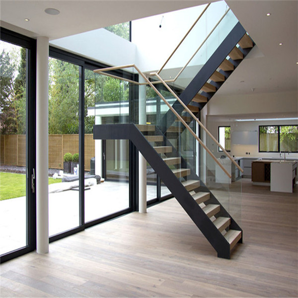 Modern indoor garden style mono beam staircase design / stainless steel post railing wood stair price  PR-L204