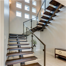 U shaped straight staircase indoor metal stair railing with post glass railing