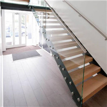 European Customized open riser zig zag beam wood straight staircase PR-L18