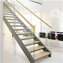  Indoor used mono stringer frameless  glass railing glass straight staircase designs PR-L73