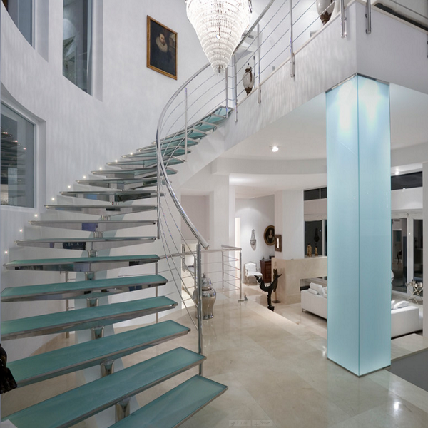Stainless Steel Stringer For Laminated Glass Steps Curved Staircase 