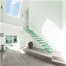 Glass balustrade railing invisible steel stringer floating stairs