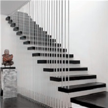 Invisible single stringer wood floating staircase with rod railing