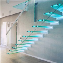 DIY floating LED strip glass staircase for villa