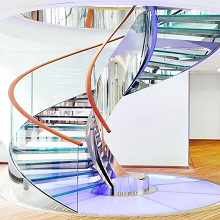 Frameless Steel Glass Balustrade Interior Curved Staircase PR-C12
