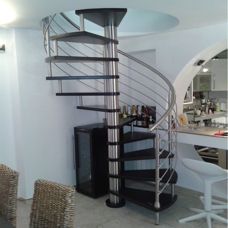 Black Walnut Wood Tread Spiral Staircase For Villa