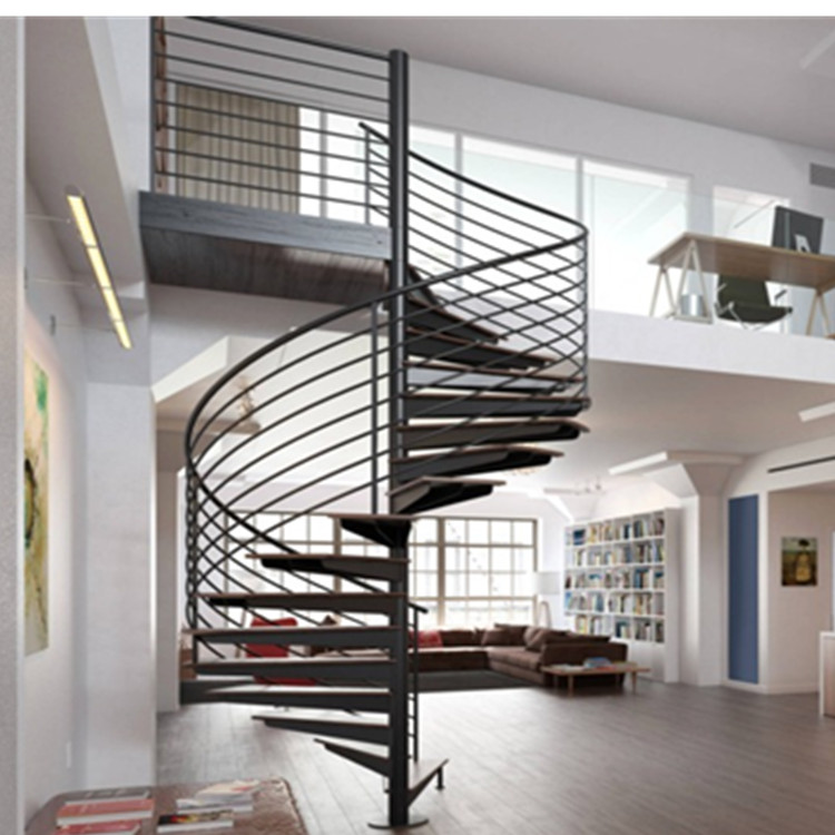 Black Walnut Wood Tread Spiral Staircase For Villa