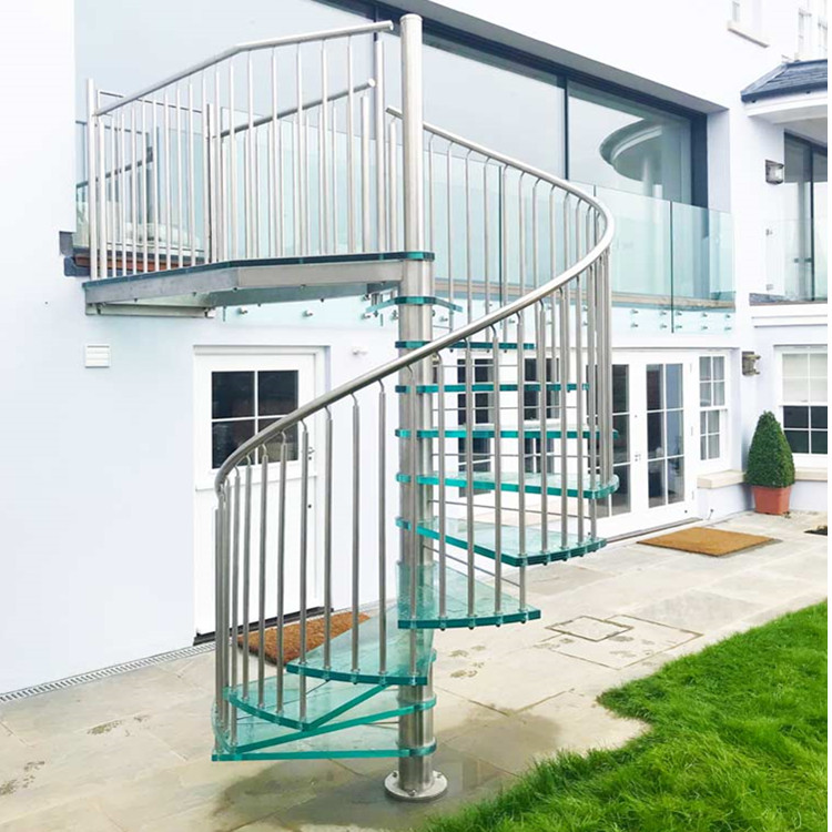 Laminated Glass Steps Modern Spiral Staircase Outdoor