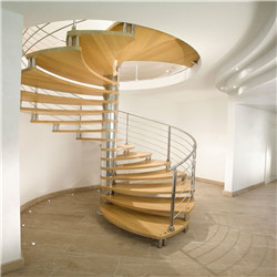 Indoor American Oak Wood Tread Spiral Stairs With Rod Railings Design