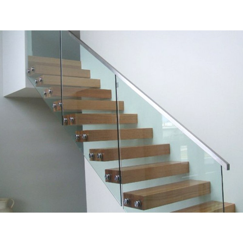 Hot selling indoor outdoor frameless glass railing floating staircase with oak wood steps for luxury home 