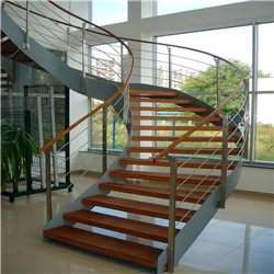 Stainless steel railing stairs curved staircase wooden treads curved staircase