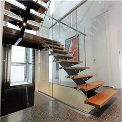 Custom L shape staircases handrails design double plate stringer staircase PR-T08