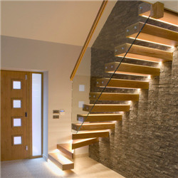 Modern house glass staircase design led glass steel wood floating stairs 