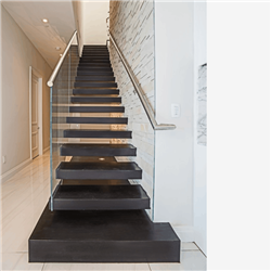 Cheap price modern floating staircase/hidden cantilever stairs/enter wall type stair with glass step wood treads