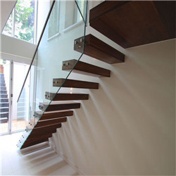 Frameless glass fence for floating staircase glas tread for interior