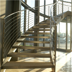 Wood stain  steel stair steps compact curved staircase