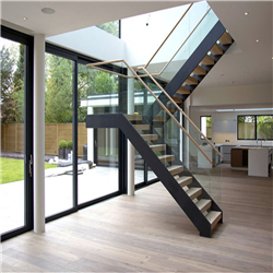 Residential Modern Zigzag Straight Staircase Closed Tread Stairs with Glass Railing PR-T20