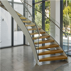 Wood stain  stainless steel stair handrail curved staircase handrail