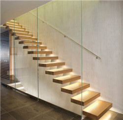 Prima farbricated indoor solid wooden floating staircase for home use