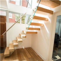 Modern floating staircase with wood tread invisible stringer straight stairs wood glass staircase
