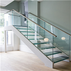 Carbon Galvanized Steel Glass Straight Staircase Straight Glass Staircase PR-T93