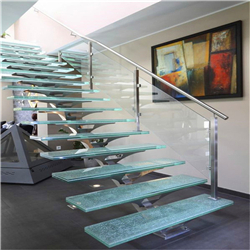 Modern stair floating straight stairs Interior staircase with glass tread and glass railing PR-T37